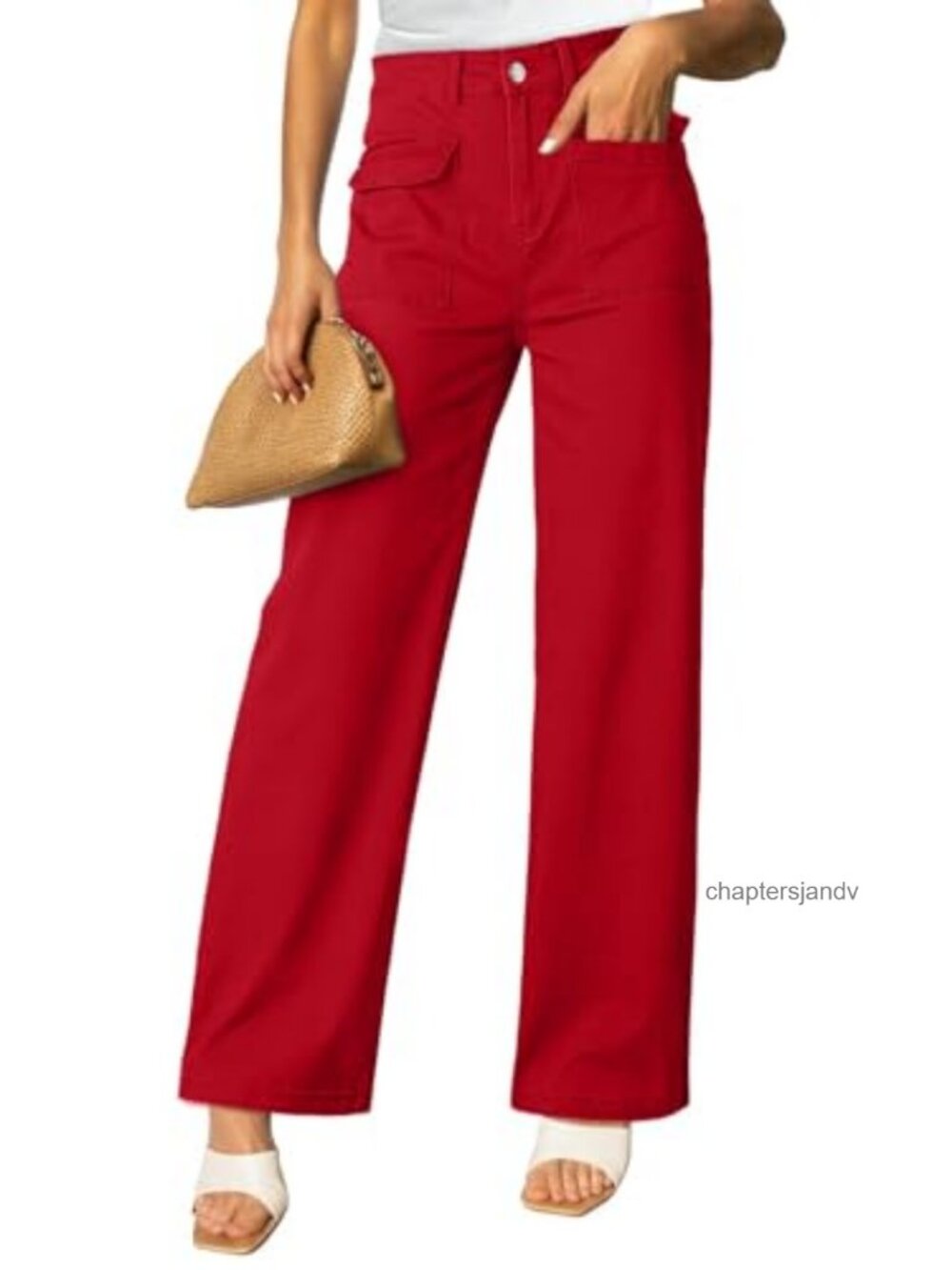 Wide Leg Cargo Pants High Waist Baggy Stretch Cotton Blend Casual Women